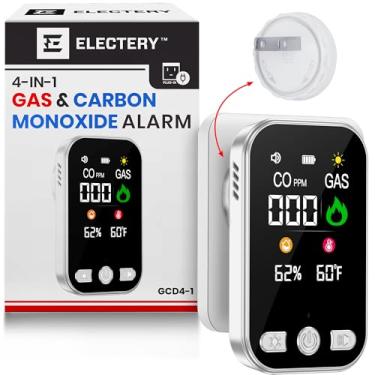Imagem de Detectores de monóxido de carbono e alarme de gás natural – Detector portátil 4 em 1 com bateria reserva, visor LCD, temperatura e umidade, sensor de vazamento de CO e gás para casa, apartamento, RV e