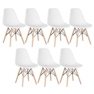 Imagem de Kit 7 Cadeiras Eiffel Charles Eames Wood Cozinha Jantar Branca