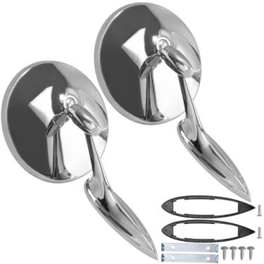 Imagem de tpengine 654394765672 Gravata borboleta redonda externa espelhos retrovisores base nervurada compatível com Chevy Impala Corvair II Biscayne Bel Air El Camino Corvair Chevelle 1963-1965