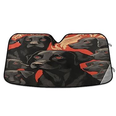 Imagem de Cachorro preto em protetor solar de carro vermelho retrô para janela dianteira, persiana de janela para carro, caminhão, SUV, acessórios de verão de carro