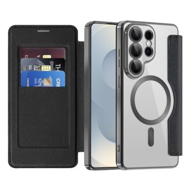 Imagem de COTDINFOR Capa carteira magnética para Samsung Galaxy S26 Ultra com suporte para cartão [bloqueio RFID] [compatível com MagSafe] Capa de proteção de TPU transparente de couro para Samsung Galaxy S26