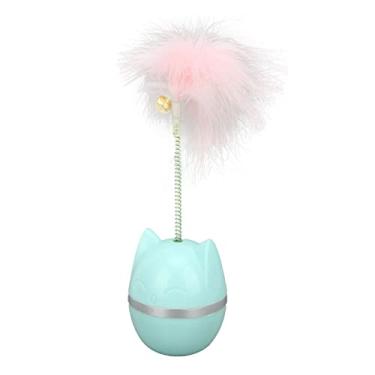Imagem de Jectse Brinquedo de Penas de Gato, Base Engraçada Interativa Em Formato de Gato Com Sino e Pena de Animal Real, Design Roly Poly para Internos e Gatinhos (BLUE)