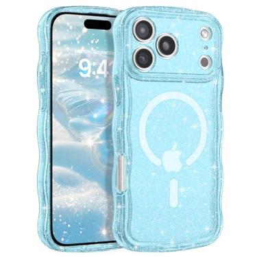 Imagem de GUAGUA Capa transparente para iPhone 17 Pro Max, capa magnética, linda moldura ondulada encaracolada com glitter, brilhante, brilhante, brilhante, brilhante, para mulheres, homens, TPU, proteção