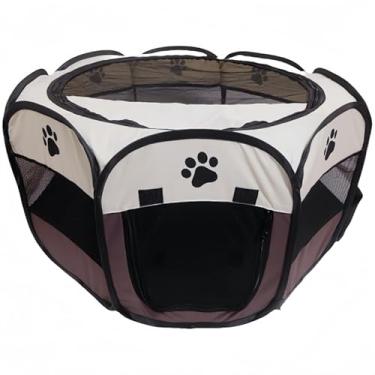 Imagem de Casinha Pet Dobrável com Tela Respirável para Cães e Gatos | Cercadinho Portátil Pet para Viagem e Casa(MARROM,GG)