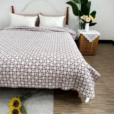 Imagem de Colcha de algodão acolchoada, estilo campestre, lençol, cobertor, edredom, roupa de cama quente, vermelha, 230x250cm