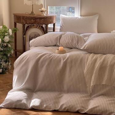 Imagem de NSNLGSGC Conjunto de capa de edredom listrado preto e branco Queen, capa de edredom risca de risca, capa de cama de microfibra lavada com listras macias (3 peças, Queen)