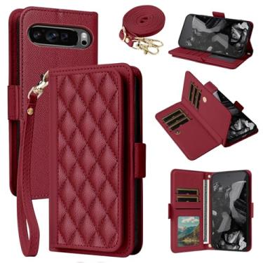 Imagem de Dibosom Capa carteira para Google Pixel 9 Pro XL Argyle com alça de pulso/ombro compartimentos para cartões, bolsa flip de couro PU, suporte minimalista acolchoado para celular para Pixel9 9Pro 9ProXL
