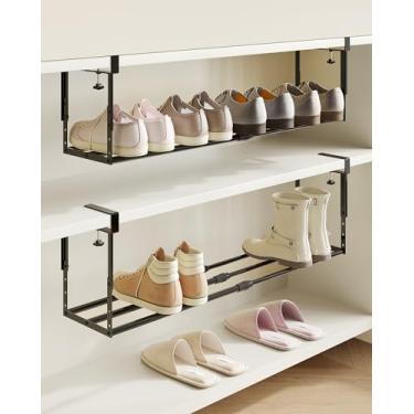 Imagem de NANAGIFTREE Pacote com 2 organizadores expansíveis de sapateira para armário, armazenamento ajustável embaixo da prateleira, design de tubo redondo resistente, prateleira de sapato que economiza