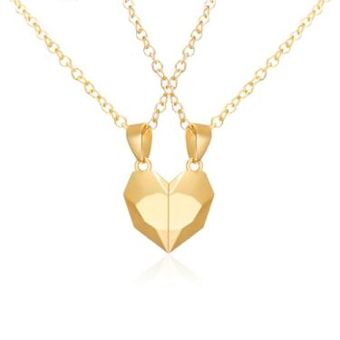 Imagem de ZJchao Conjunto de Colar de Coração de Casal Romântico Amor Joias Presente para Dia Dos Namorados Aniversário Natal Corrente de Aço Inoxidável Pingente de Cobre 2 Cm 45 + 5 Cm (ZJchao3UB-8)