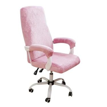 Imagem de FORCHEER Capa para cadeira de escritório com capa de apoio de braço, capa para cadeira de computador elástica de veludo rosa com apoio de braço, grande, lavável