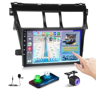 Imagem de Volxcereo Rádio automotivo para Toyota Yaris Vios Hatchback Sedan 2007 2008 2009 2010 2011 2012, tela sensível ao toque Android estéreo de 9 polegadas com carro sem fio e Android Auto, GPS/Bluetooth