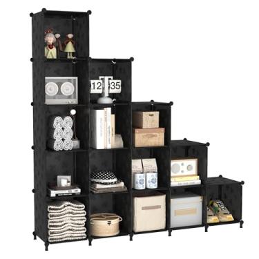 Imagem de UNKU Estante de prateleira aberta, organizador de armazenamento de 15 cubos, prateleira de exibição de 30 cm para CDs de livros, estante de livros DIY, prateleira de armazenamento ajustável para
