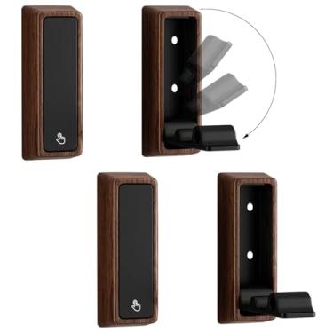 Imagem de Sqsyqz 4 ganchos de parede dobráveis, ganchos dobráveis para toalhas de banheiro, ganchos para pendurar casacos, toalhas, chapéus, bolsas, chaves (nogueira + preto)