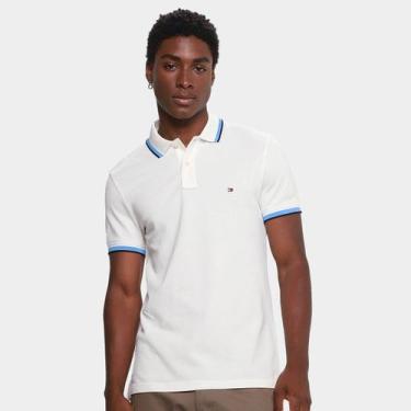Imagem de Camisa Polo Tommy Hilfiger Slim Fit Cuff Interest Masculina, Off white