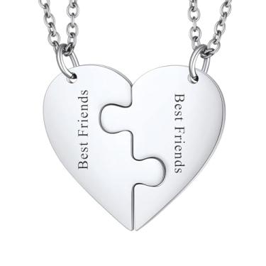 Imagem de ChainsHouse Colar de Amizade Quebra-Cabeças Colar BFF de Aço Inoxidável, 2/3/4/5/6/7/8 pçs Personalizado Combinando Pingente de Coração Colares de Amizade para Mulheres e Homens, Caixa de Presente, 2pcs, Metal, Zircônia cúbica