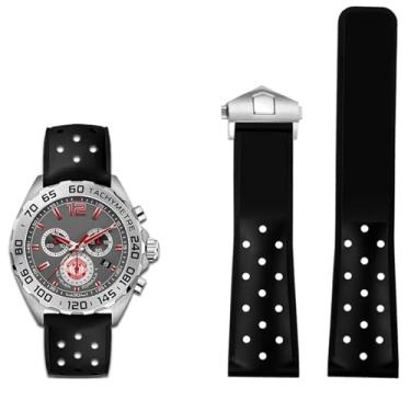 Imagem de AEHON Pulseira de relógio de silicone respirável de 22 mm para TAG heuer F1 CAZ201 WAZ2113 CAZ1010 Series pulseira dobrável de borracha macia (fivela preta e prata)