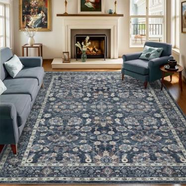 Imagem de Dotiiorug Tapete vintage lavável 20 x 25 cm para sala de estar, tapete antiderrapante antiderrapante para área grande, macio, interior resistente a manchas, tapete com estampa floral para quarto, sala