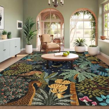 Imagem de GarveeHome Tapetes de área grande, 25 x 33 cm para sala de estar, tapete lavável com animais da selva, macio, antiderrapante, tapete de chão para ambientes internos com detalhes finos para quarto