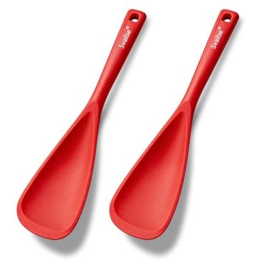 Imagem de Svailse Colher de espátula de silicone, colheres multifuncionais resistentes ao calor, sem BPA, espátulas de cozinha para misturar, colher, raspar e servir, pode ser lavada na lava-louças (2 vermelhas