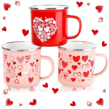 Imagem de Norcoin Conjunto de 3 peças de canecas esmaltadas para o dia dos namorados, coração, caneca de café, mini 355 ml, bandeja em camadas, decoração de casamento, dia dos namorados, presente de festa