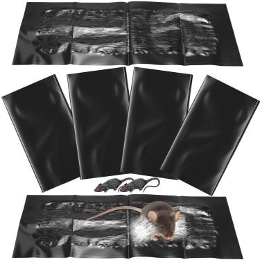 Imagem de Qualirey 6 tapetes pegajosos para ratoeira com iscas artificiais realistas, placas de cola extra grandes para roedores, uso interno e externo não tóxico em casas, garagens e galpões (60 x 27 cm, preto