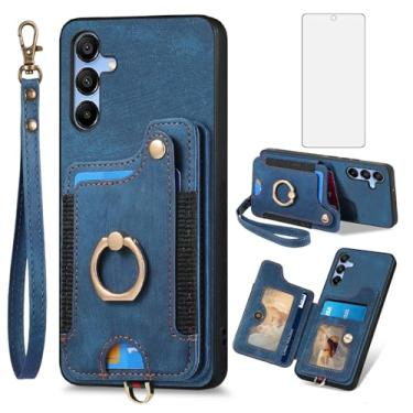 Imagem de Asuwish Capa de telefone para Samsung Galaxy A56 5G capa carteira com protetor de tela de vidro temperado e alça de pulso RFID suporte de cartão de crédito anel acessórios de celular A 56 56A LTE