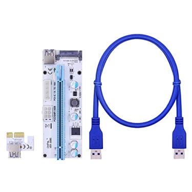 Imagem de BCMCBV 100 peças LED 008S PCI-E Riser Card PCI Express 1X a 16X 60 CM Cabo USB 3.0 4Pin 6Pin 15Pin SATA Power para placa de vídeo GPU (azul 0,6 m)