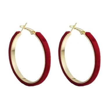Imagem de Brincos de argola redondos exagerados de veludo vermelho para mulheres, vintage, grande, círculo, geométrico, pendente, moda, retrô, anos 70, 80, 90, joias de festa, presentes de inverno e férias