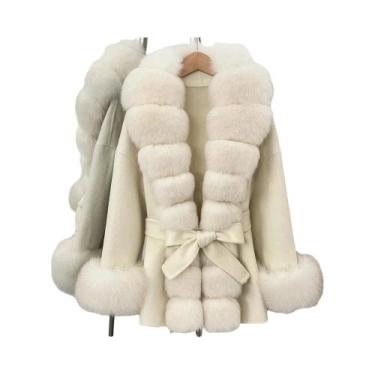 Imagem de Casaco De Inverno Feminino Com Punhos De Pele De Raposa Natural, Casac