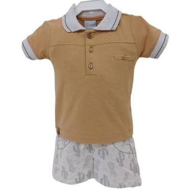 Imagem de Conjunto Bebê Menino Camisa + Shorts Estampado Paraiso 13959, Caqui, P