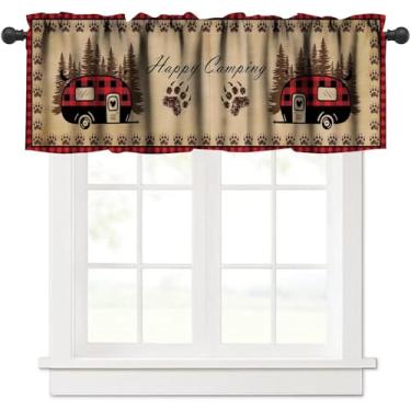 Imagem de Fblifil Sanefas de acampamento retrô vermelhas para casa de fazenda, rústica, floresta, campervan, urso, garra, vintage, para bebê, sala de estar, quarto, berçário, banheiro, café, 137 x 45 cm