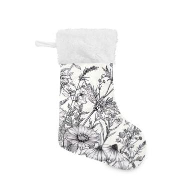 Imagem de ATTX Meias de Natal com flores pretas e brancas, suportes de presente para decorações de festas de fim de ano (43 cm, pacote com 2) #146