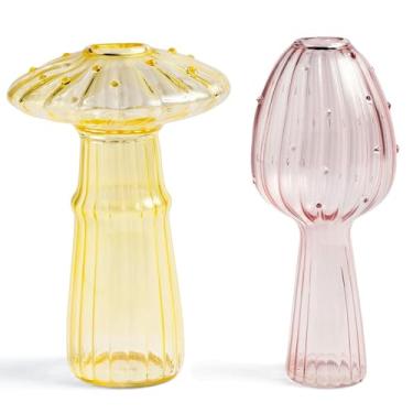 Imagem de Pacote com 2 vasos de propagação de cogumelos, vaso de flores delicado, decoração de quarto, vaso hidropônico, vaso de vidro exclusivo para decoração de casa, cozinha, escritório