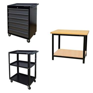 Imagem de Conjunto 2 Carros Profissional 6 Gavetas 1 Bancada Profissional de 110cm para Ferramentas Presto Preto