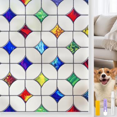 Imagem de QHY Sunshine Película de vitral colorido arco-íris não adesivo película de privacidade reutilizável decorativa para quarto (mosaico fosco, 17,5 x 199,9 cm)