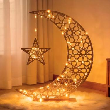 Imagem de Tujoe Luz do Ramadã: Lâmpada Eid Estrela Lua Crescente Extra Grande LED Ramadã Mubarak Luz de Decoração com Bateria Eid Presente para Casa Quarto Chão Quintal Gramado Centros de Mesa Decoração