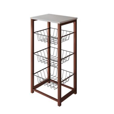 Imagem de Fruteira de Chão Cozinha Desmontada Aço Cobre Cesto Preto Tampo Branco