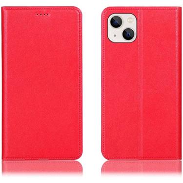 Imagem de FULNES para Apple iPhone 14 Plus (2022) capa flip de 6,7 polegadas, função de stend capa de telefone fólio de couro à prova de choque com slot para cartão (cor: vermelho)