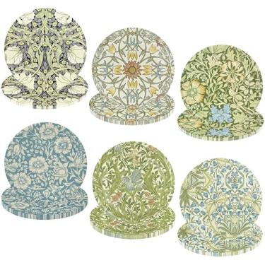 Imagem de 60 peças de pratos de papel vintage de flores silvestres pratos descartáveis 22 cm verde azul floral prato de jantar decorativo para festa de primavera, suprimentos de mesa, decoração de mesa, 6