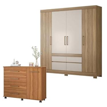 Imagem de Cômoda Flora e Guarda Roupa Casal Bilbao Amêndola Off White - Demóbile