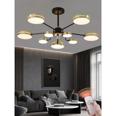 Imagem de Lustre de teto LED moderno para sala de estar, semi-embutido, com regulagem de intensidade e controle remoto. Luminária de teto redonda em acrílico para quarto, quarto infantil e sala de jan