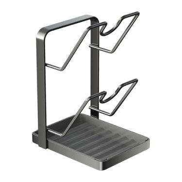 Imagem de DimyFew Suporte para tampas de panelas de cozinha com bandeja coletora removível e suporte para tábua de corte.