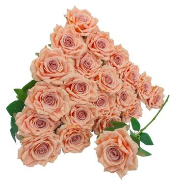 Imagem de ATFL Flores artificiais de rosas falsas a granel, flores simuladas em 3D, 20 peças de flores de rosas de seda artificial com hastes para arranjos de casamento, decoração de mesa de festa em casa (20