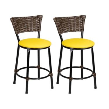 Imagem de Kit de 2 Banquetas Baixas de Junco Chocolate - Fibra Sintética, Ideal para Bar, Cozinha Americana e Espaços Residenciais, Design Prático e Versátil (Amarelo)