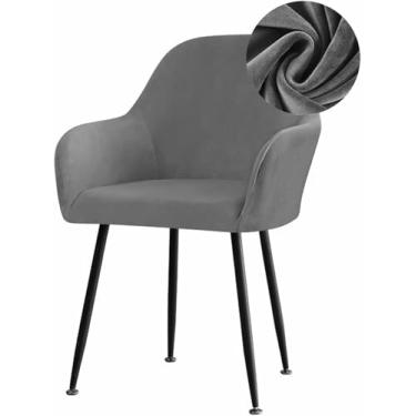 Imagem de Capas elásticas de veludo para cadeiras de jantar, com encosto curvo e apoio de braço. Capa removível para cadeira giratória de sala de jantar ou casamento.