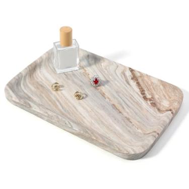 Imagem de Koville Bandeja de mármore, bandeja de mármore de 30,5 x 20,3 cm para bancada de cozinha de banheiro, bandeja retangular de pedra para cosméticos, perfume, bandeja decorativa (azul palissandro)