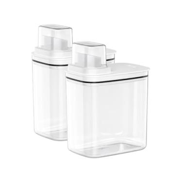 Imagem de Kit Dispenser 1,5L Flow Porta Sabão Líquido Em Pó Amaciante Organizador Lavanderia Multiuso (2, Branco)