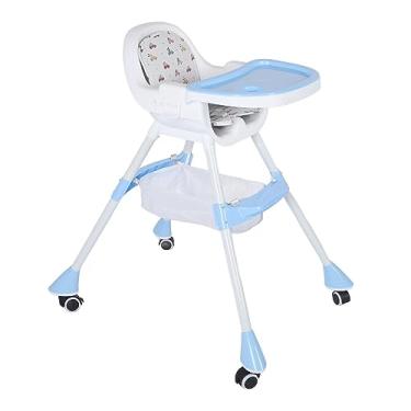 Imagem de Cryfokt Cadeira Alta Dobrável para Bebês Com Bandeja Dupla Ajustável, Cadeira de Alimentação Com Economia de Espaço para Bebês e Crianças Pequenas, Material Plástico Durável (Azul)