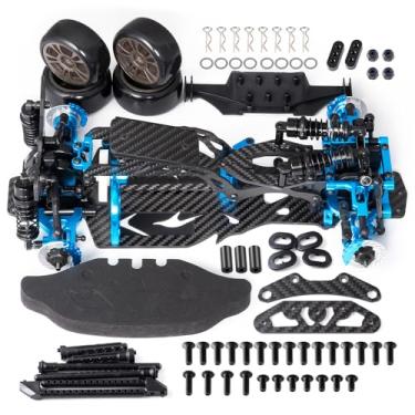 Imagem de MORLORDY Alloy Metal & Carbon Fiber RC Chassis Frame Kit for Sakura D5 Standard or MINI MR 1/10 RC Flat Road Drift Car, with 4Pcs Wheels Tires Set & Shocks (Sakura D5 MINI + MR)