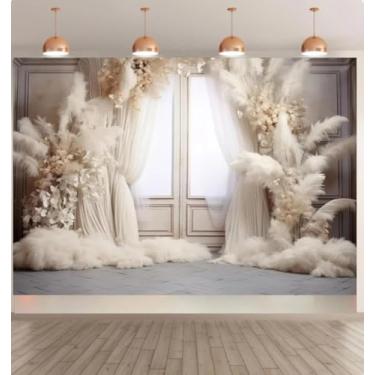 Imagem de Retrato boêmio de grama dos pampas 3 x 2,4 m, cenário fotográfico de aniversário de estúdio fotográfico - vinil multicolorido - inclui suporte de fundo, clipe de luz de foto - adequado para várias